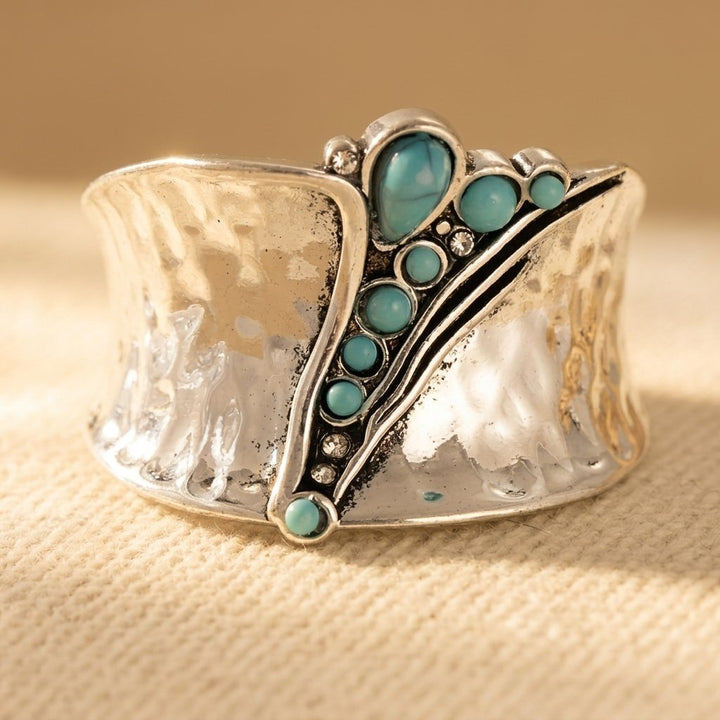 Anillo Ancho Turquesa Martillado