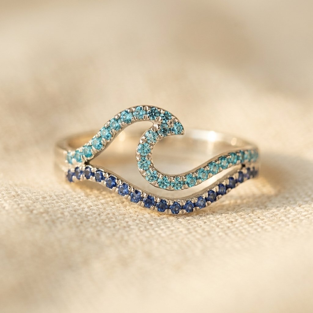 Anillo Ondas Turquesa y Azul