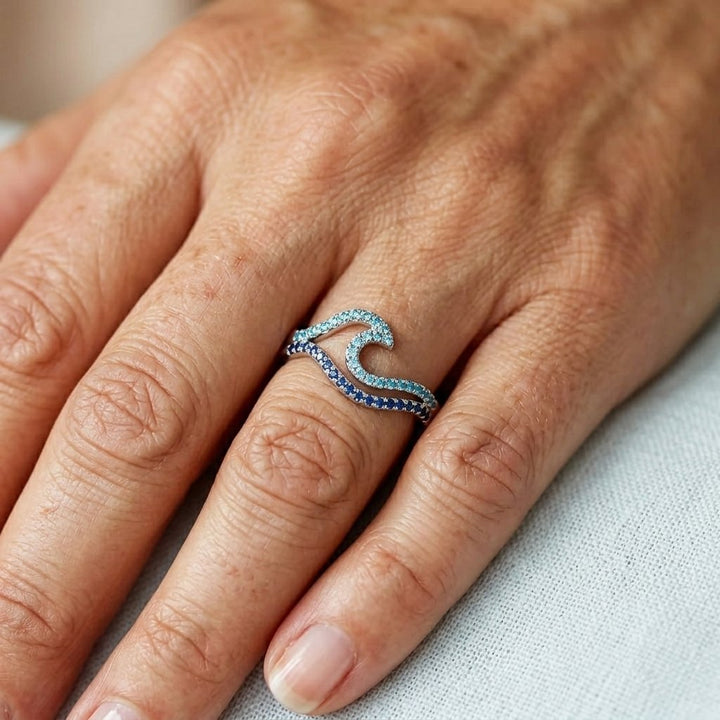 Anillo Ondas Turquesa y Azul