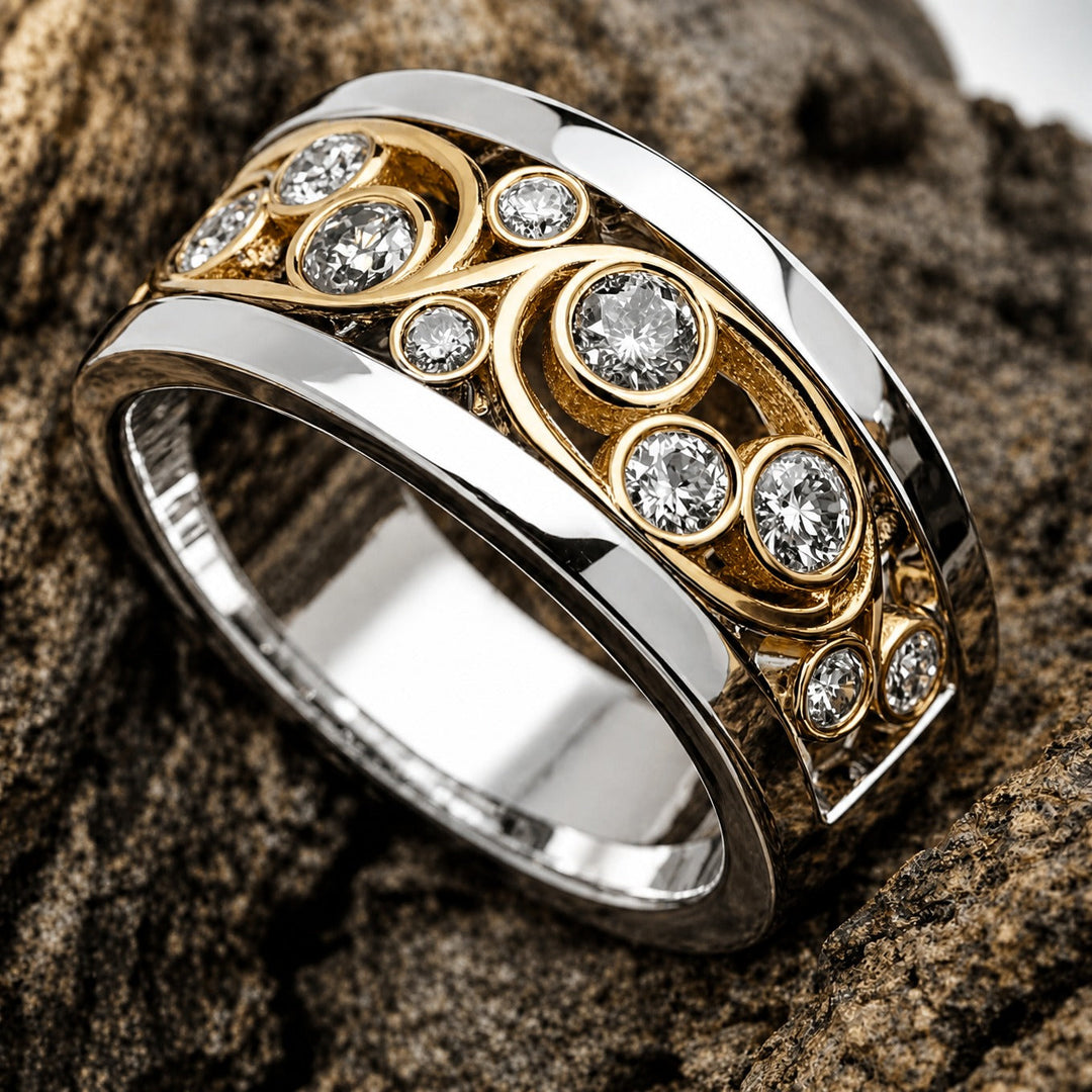 Anillo con Hiedra y Jardín y Cristal