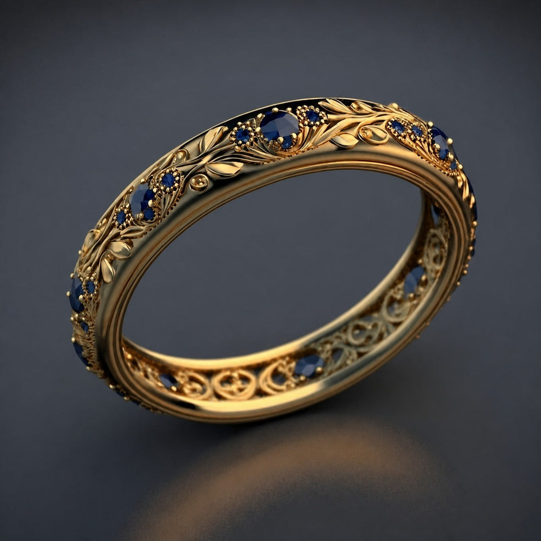 Anillo con Hoja y Circonita Azul