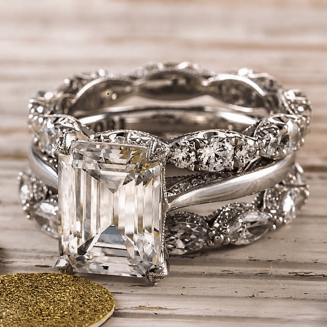Anillo Plateado Capas Brillantes Vintage