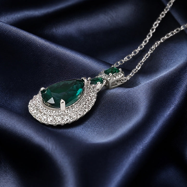 Collar Piedra Verde Oro Blanco