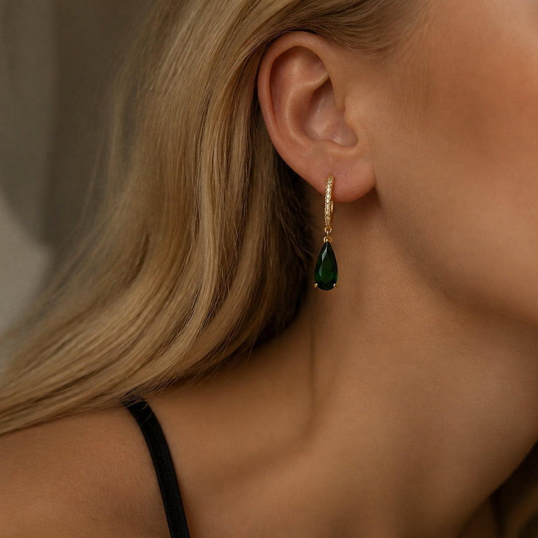 Pendientes Botón Piedra Verde Opulentos