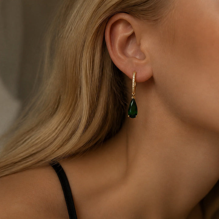 Pendientes Botón Piedra Verde Opulentos