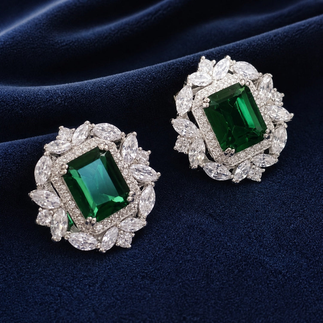 Pendientes Botón Piedra Verde Nobles