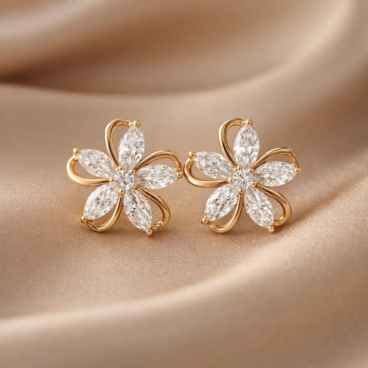 Pendientes Pétalos Circonitas Oro Blanco