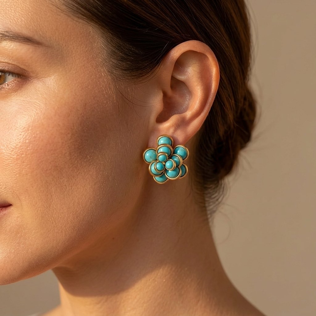 Pendientes Flor Turquesa de Oro
