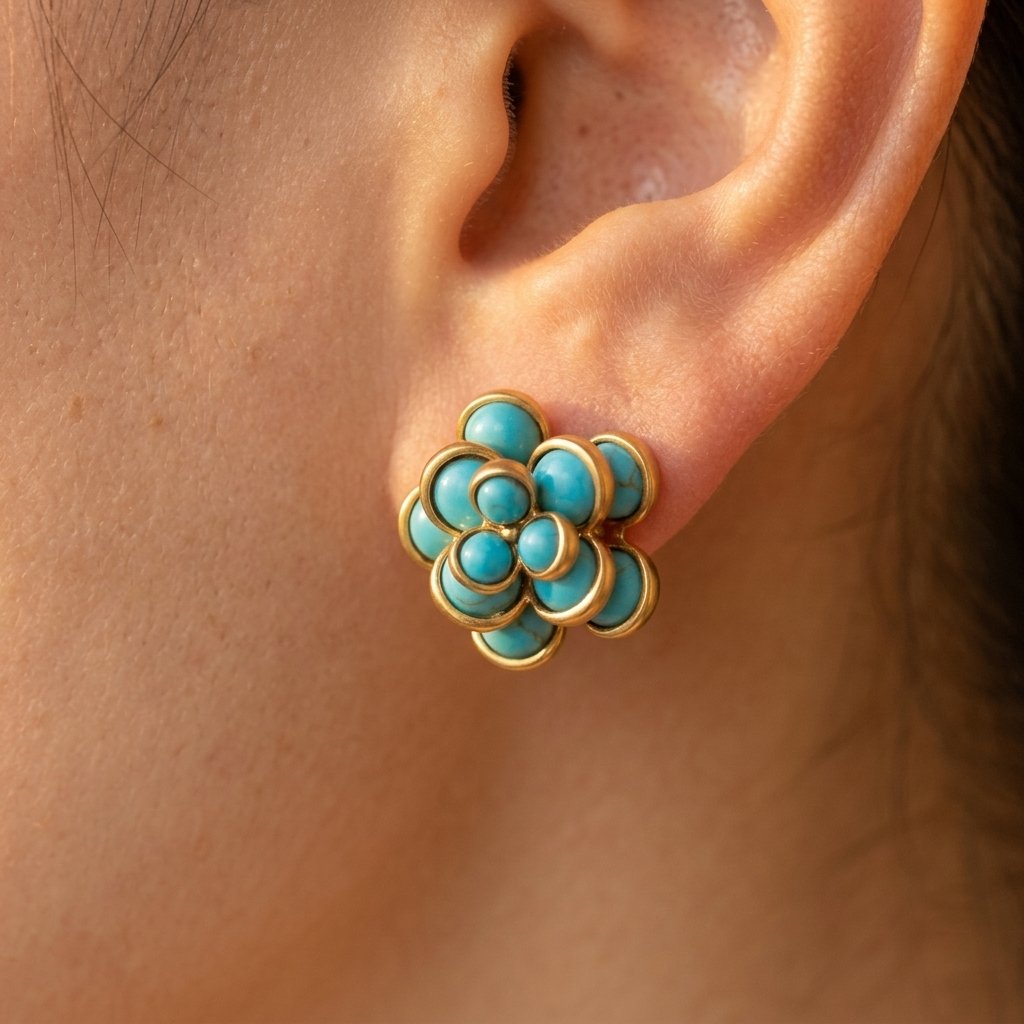 Pendientes Flor Turquesa de Oro