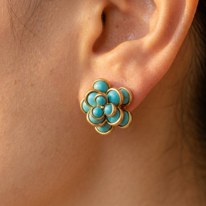 Pendientes Flor Turquesa de Oro