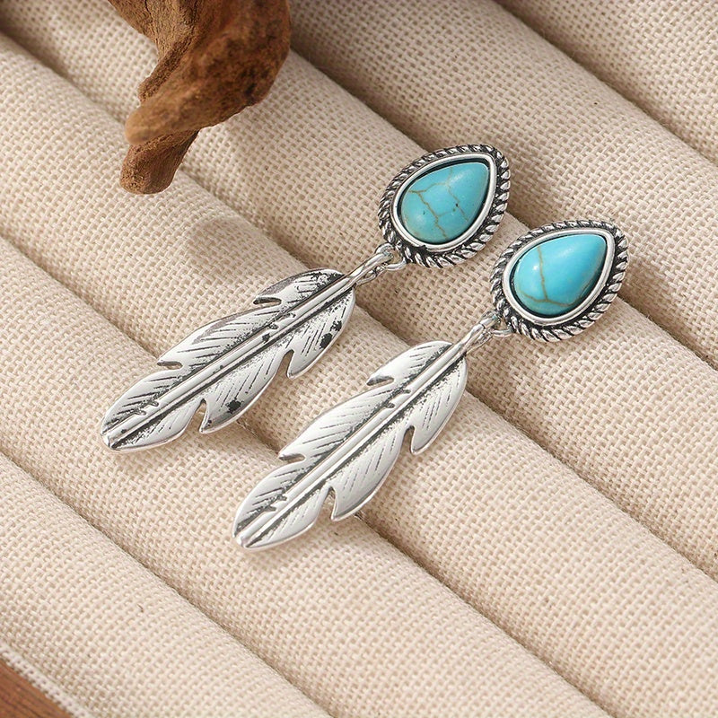 Pendientes Pluma Turquesa Plateados