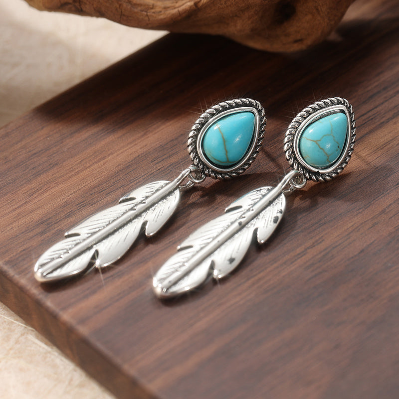 Pendientes Pluma Turquesa Plateados