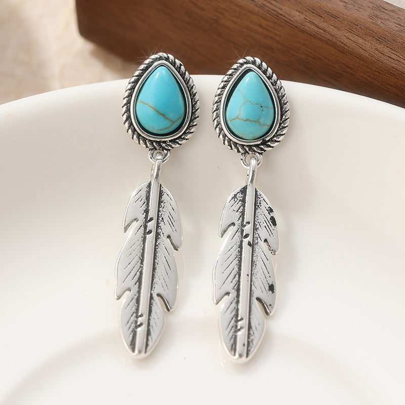 Pendientes Pluma Turquesa Plateados