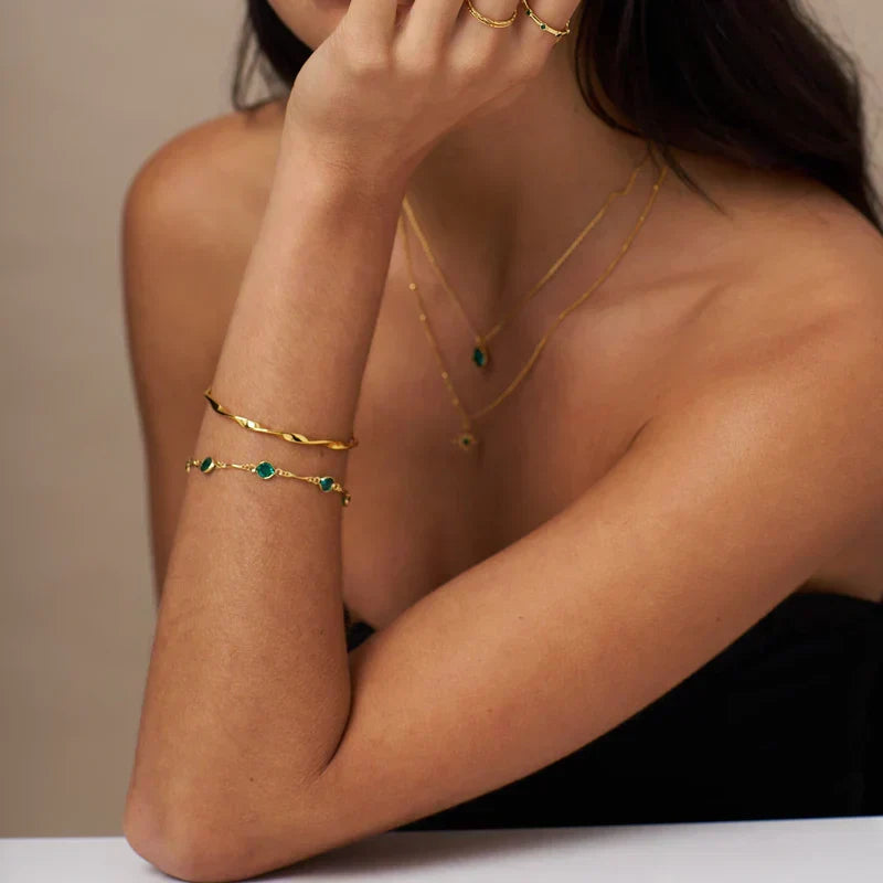 Pulsera Cuentas Verdes Doradas