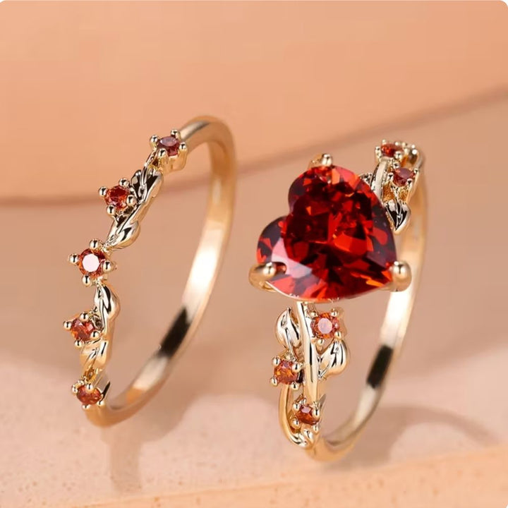 Conjunto de Anillos Corazón Rojo