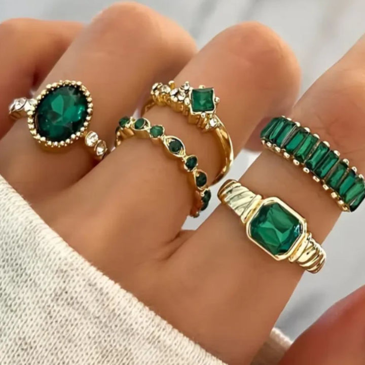 Conjunto de Anillos de Oro Esmeralda