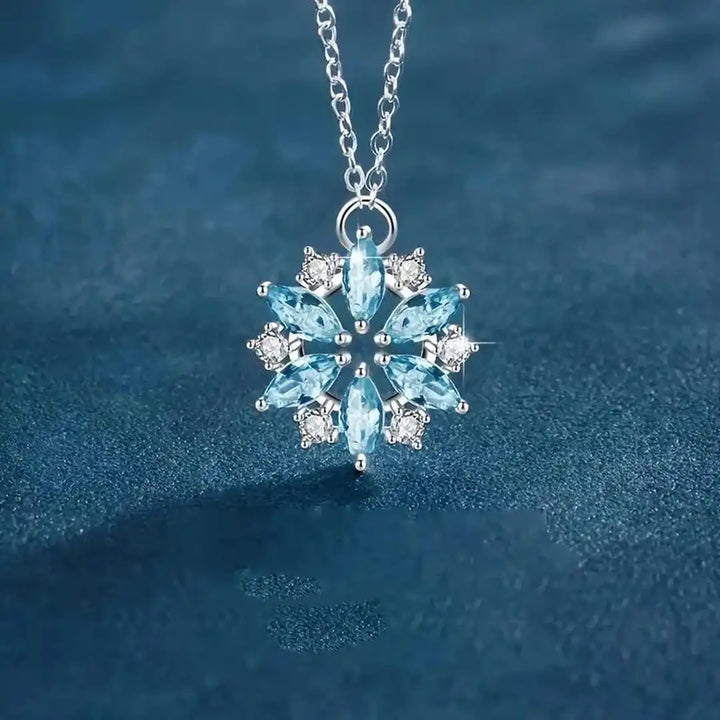 Collar Colgante Flor Copo de Nieve Azul Oro Blanco