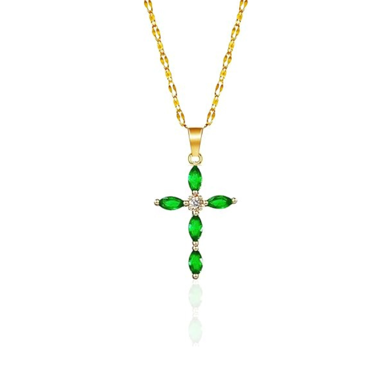 Collar cruz de esmeralda Oro