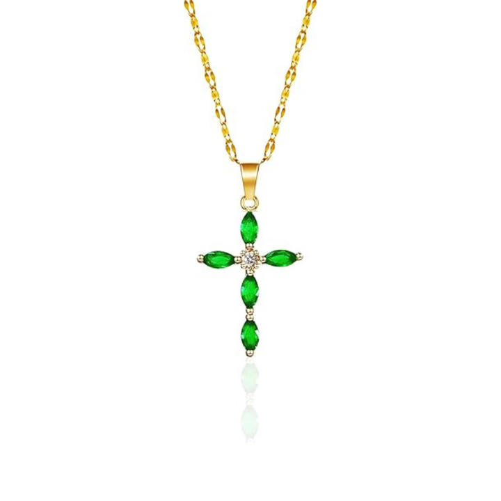 Collar cruz de esmeralda Oro