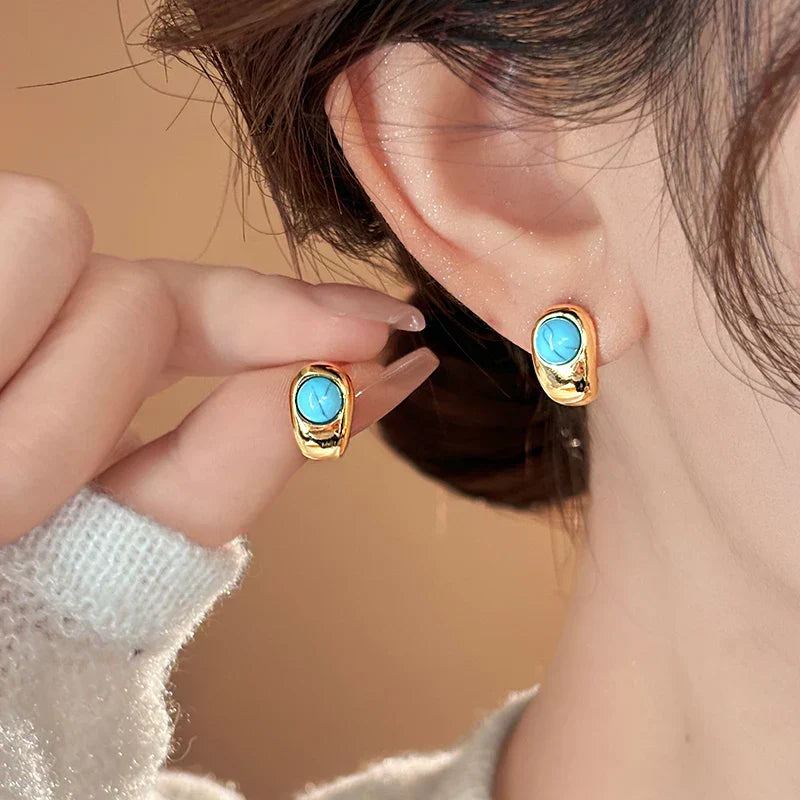 Pendientes Curvos Turquesa Cobrizos