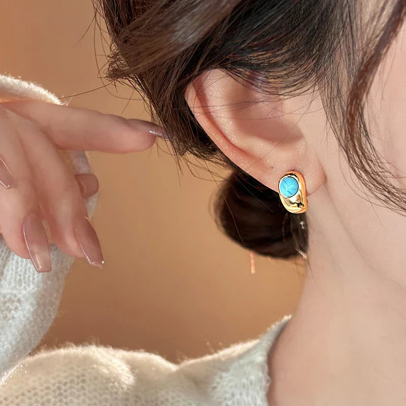 Pendientes Curvos Turquesa Cobrizos