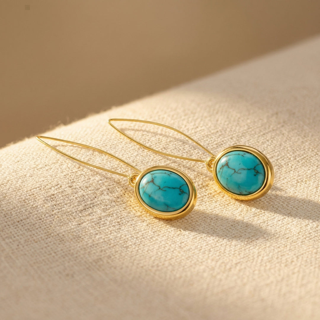 Pendientes Gota Turquesa de Oro Finos