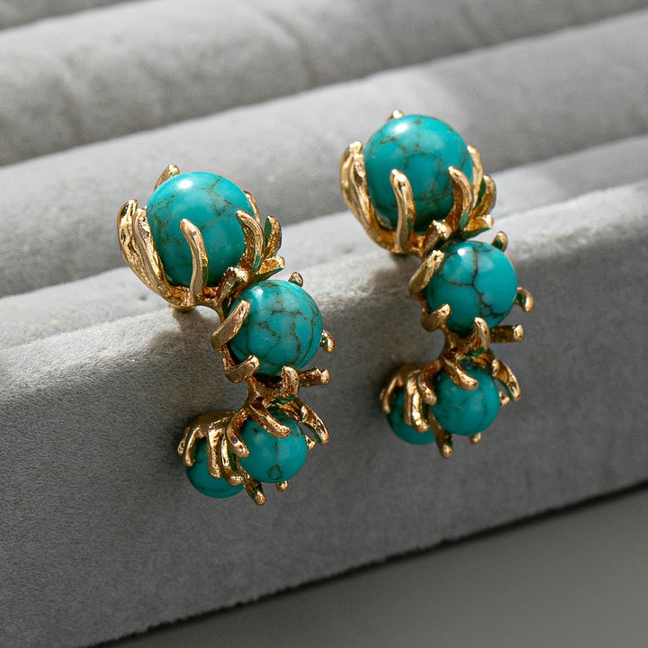 Pendientes Flor Cuentas Turquesa de Oro