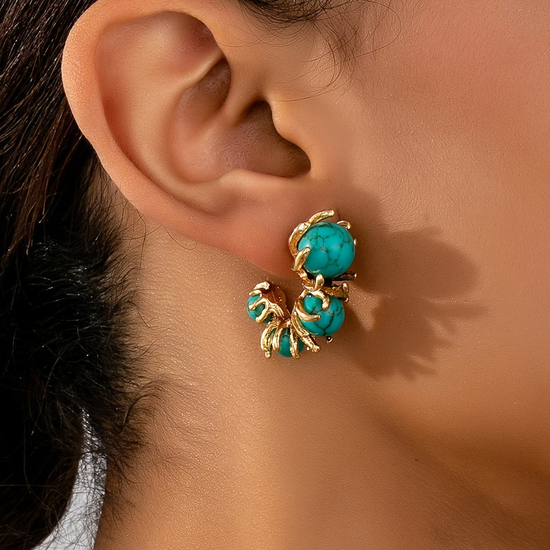 Pendientes Flor Cuentas Turquesa de Oro
