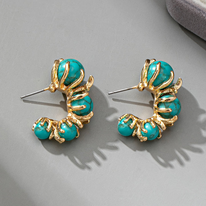 Pendientes Flor Cuentas Turquesa de Oro