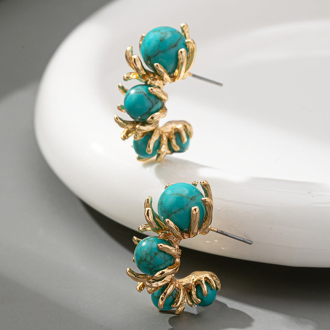 Pendientes Flor Cuentas Turquesa de Oro
