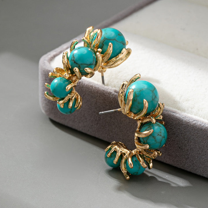 Pendientes Flor Cuentas Turquesa de Oro