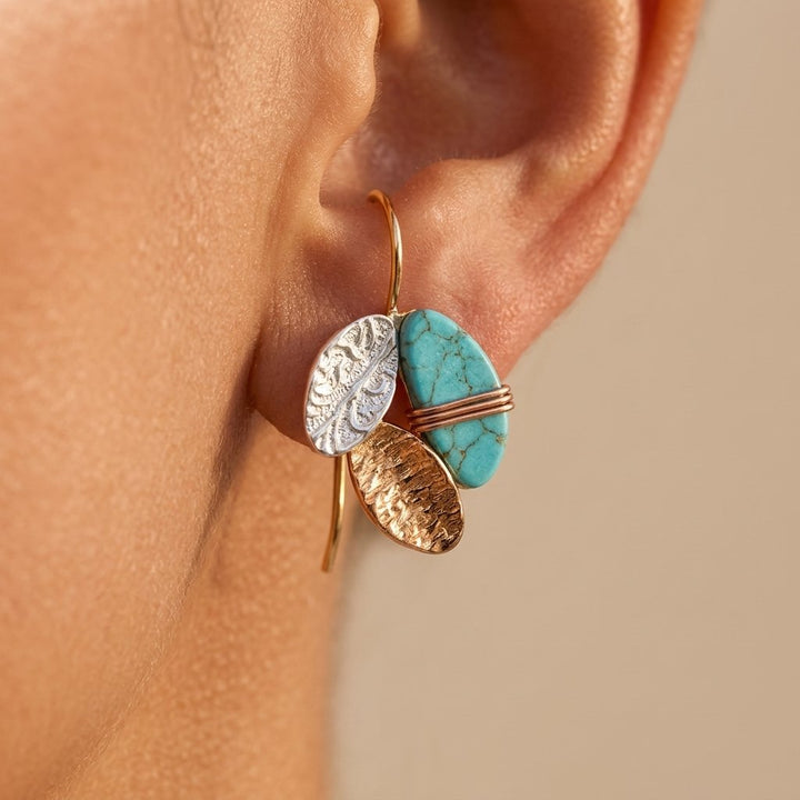 Pendientes Hojas Texturizadas Turquesa y Oro