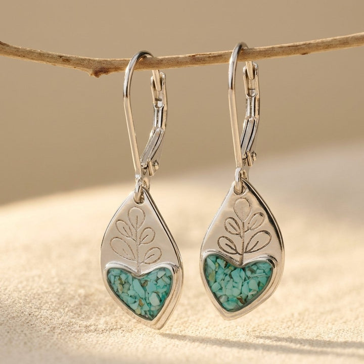 Pendientes Corazón y Hoja Turquesa