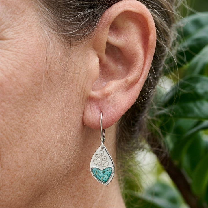 Pendientes Corazón y Hoja Turquesa