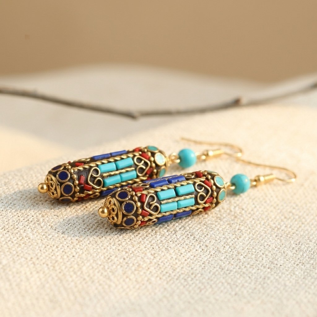 Pendientes Mosaico Cuentas Turquesa Boho