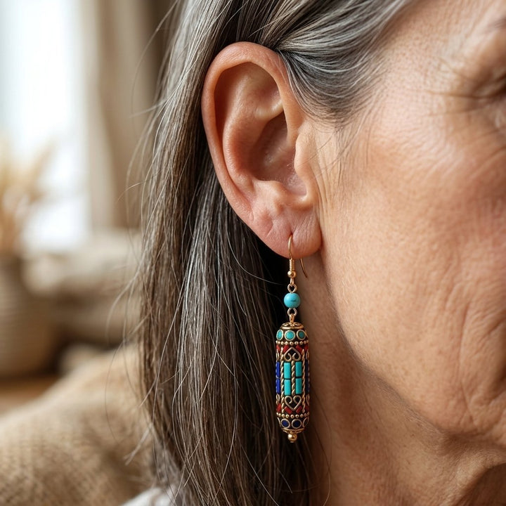 Pendientes Mosaico Cuentas Turquesa Boho