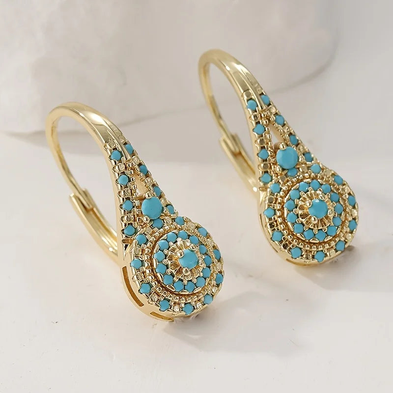Pendientes Gota Mosaico Turquesa de Oro