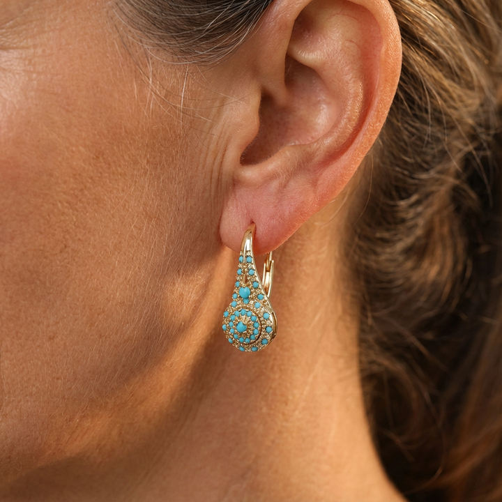 Pendientes Gota Mosaico Turquesa de Oro
