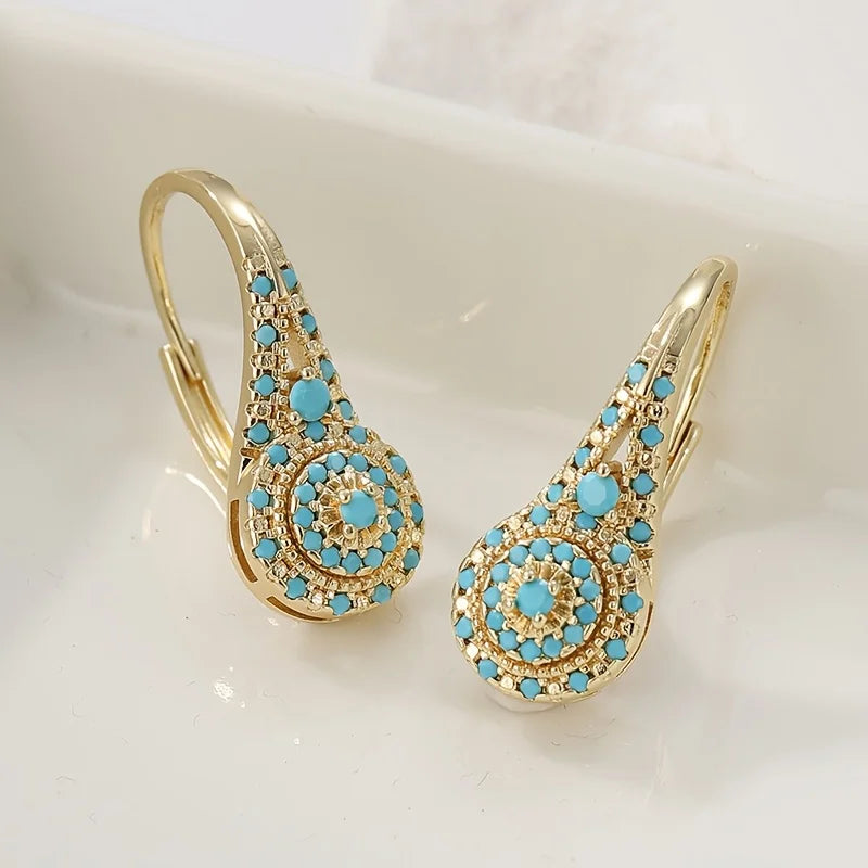 Pendientes Gota Mosaico Turquesa de Oro