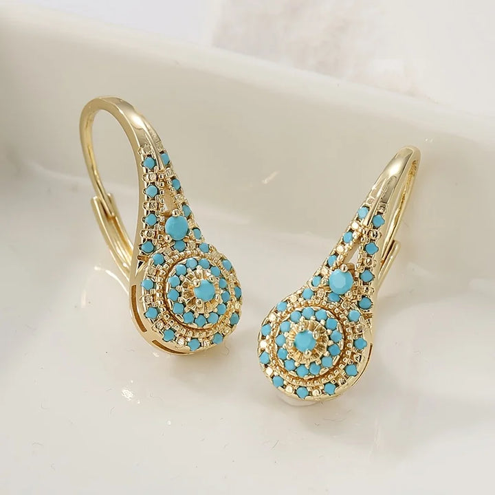 Pendientes Gota Mosaico Turquesa de Oro