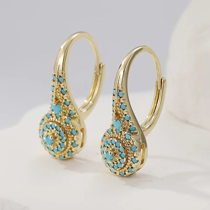 Pendientes Gota Mosaico Turquesa de Oro