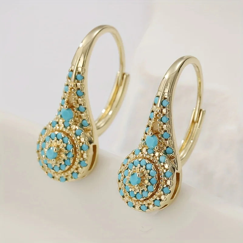 Pendientes Gota Mosaico Turquesa de Oro
