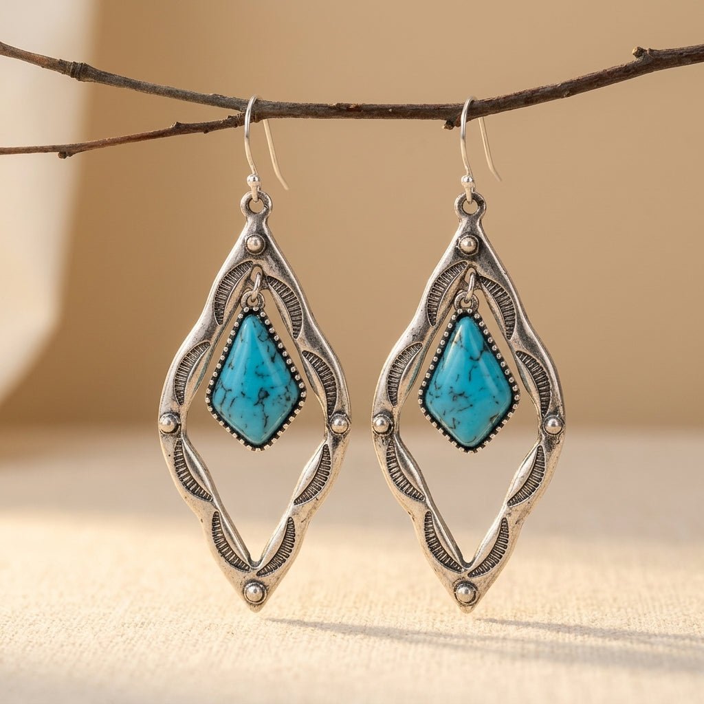 Pendientes Rombo Calado Turquesa Étnico
