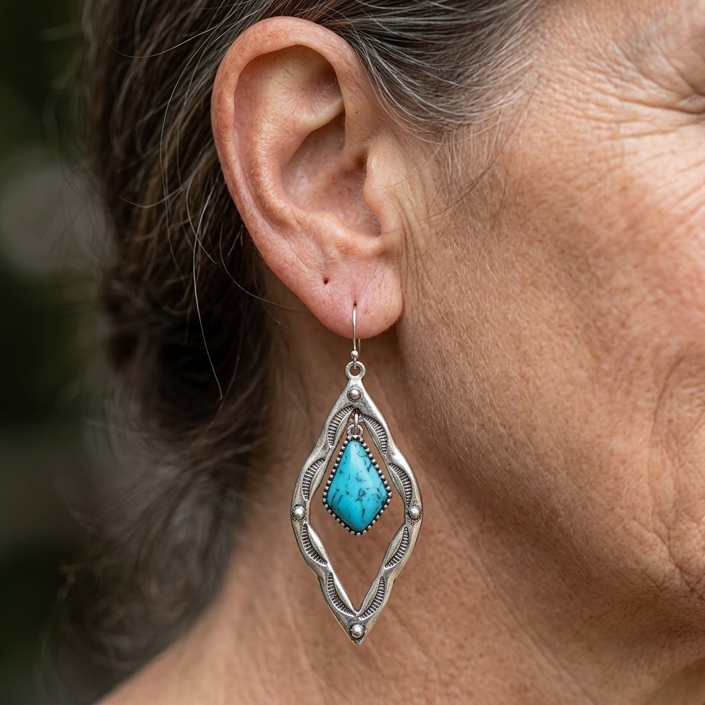 Pendientes Rombo Calado Turquesa Étnico