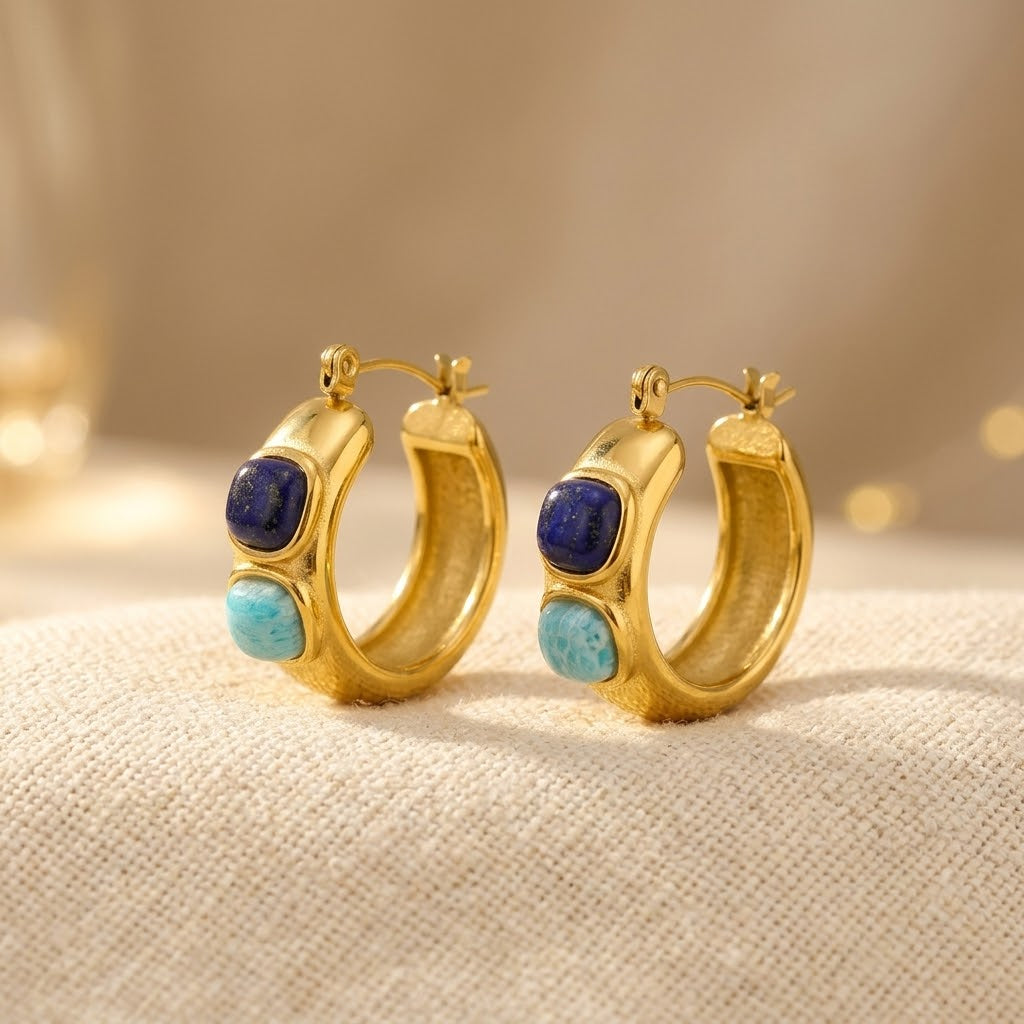 Aros Piedra Turquesa de Oro