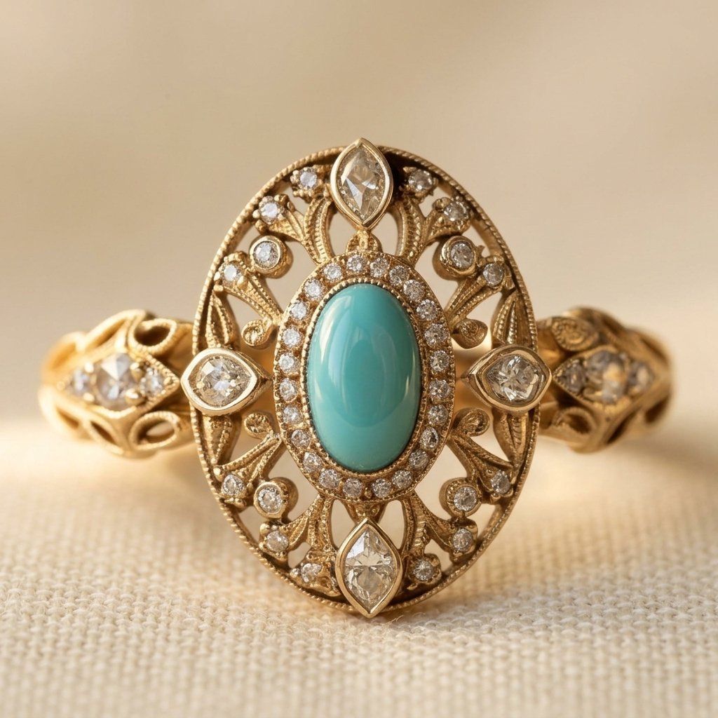 Anillo Ovalado Turquesa Filigrana