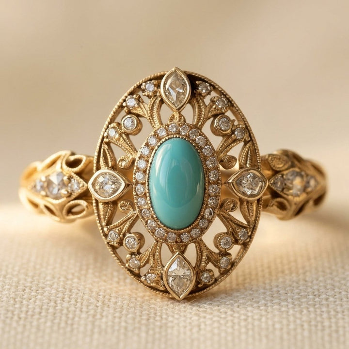 Anillo Ovalado Turquesa Filigrana