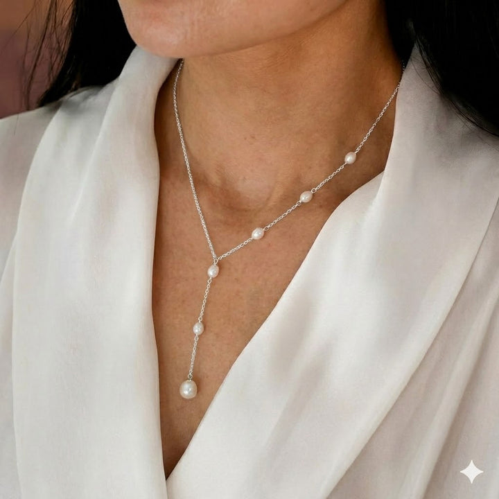 Collar Lariat con Perlas Cascading