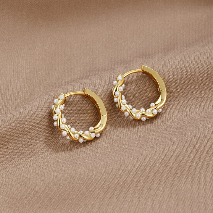 Pendientes de aro con perlas arrugadas