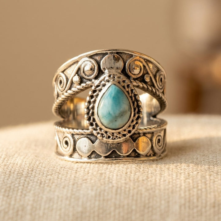 Anillo Doble Banda Turquesa Oro y Plata